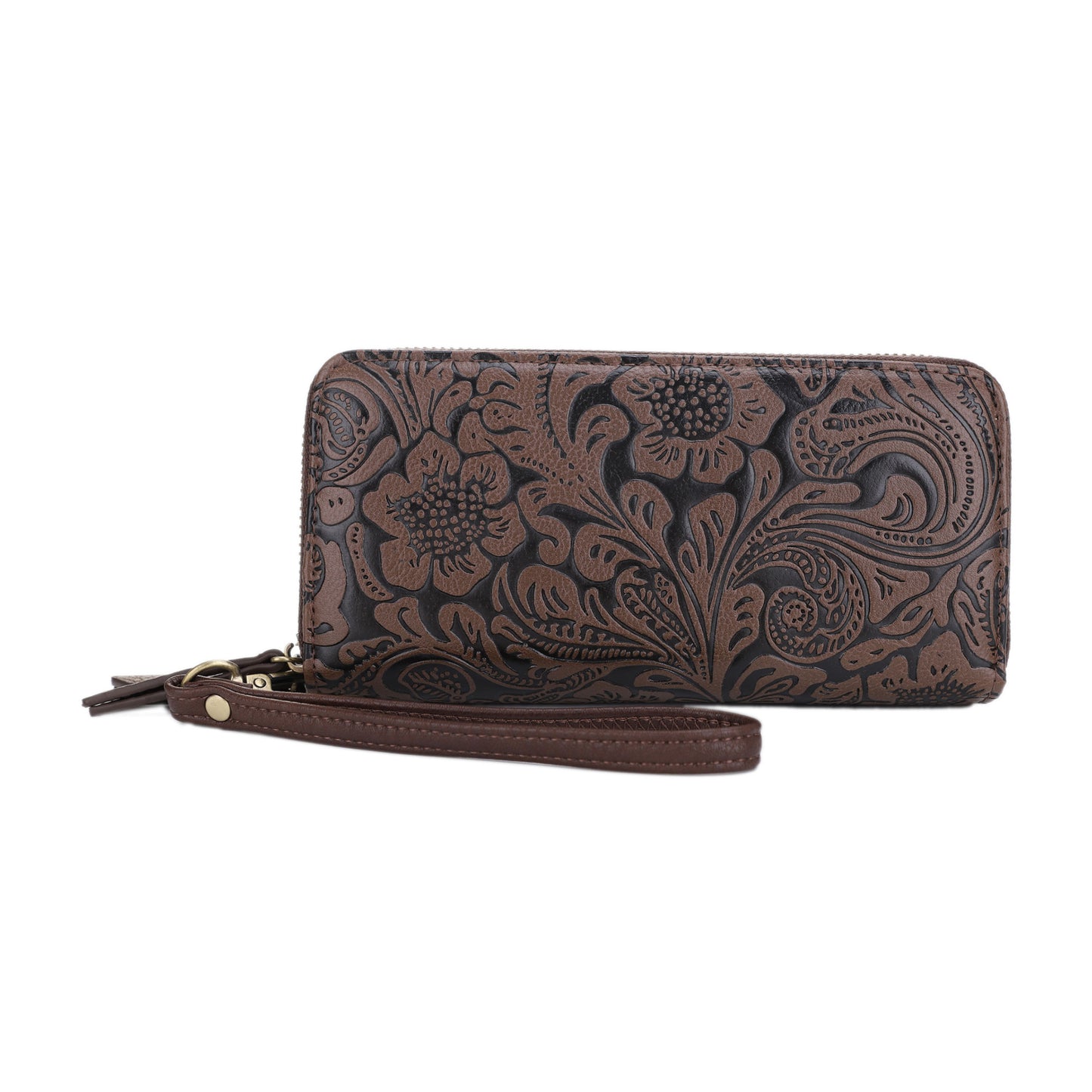 Filly Flora Embossed Wallet with Wrist Strap